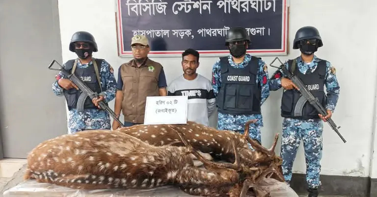 দু’টি হরিণসহ আটক শিকারি